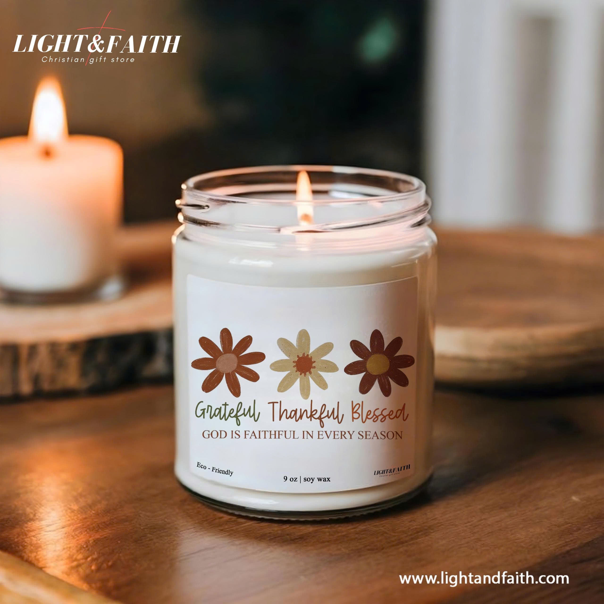 Grateful, Thankful, Blessed Candle, God is Faithful in Every Season, Inspirational Christian Candle, Uplifting Gift for All Seasons CDLAF29